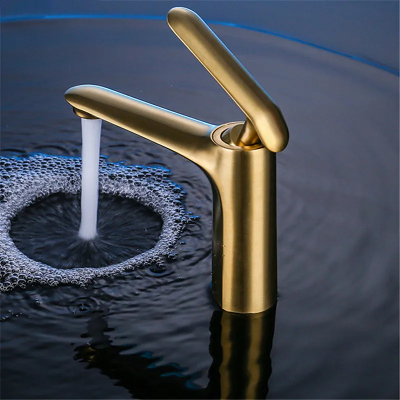 Basin Faucet Total Brass Bathroom Brushed Gold Luxury Modern Sink Mixer Tap Single Handle Fine quality Torneira | Обустройство дома