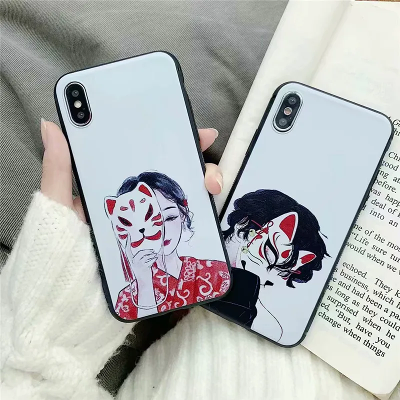 Японский лиса маска демона тайна Чехлы мягкие из кожи TPU крышка чехол для iPhone 7 Plus 8