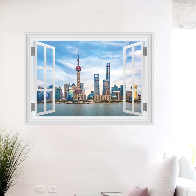 Китайские Шанхай настенные наклейки с пейзажами восточные жемчужины ТВ башня 3d