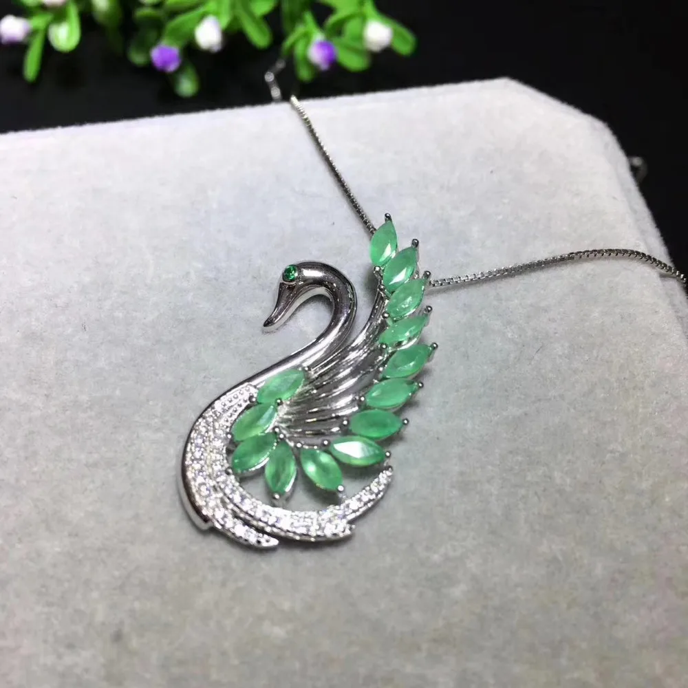 Натуральный зеленый изумруд кулон натуральный драгоценный камень ожерелье S925