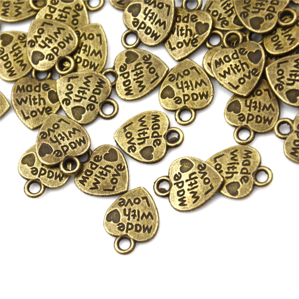 50Pcs/Pack Alloy Metal Handmade With LOVE Heart Charms Pendants Necklace Bracelet Beads For DIY Fashion Jewelry | Украшения и