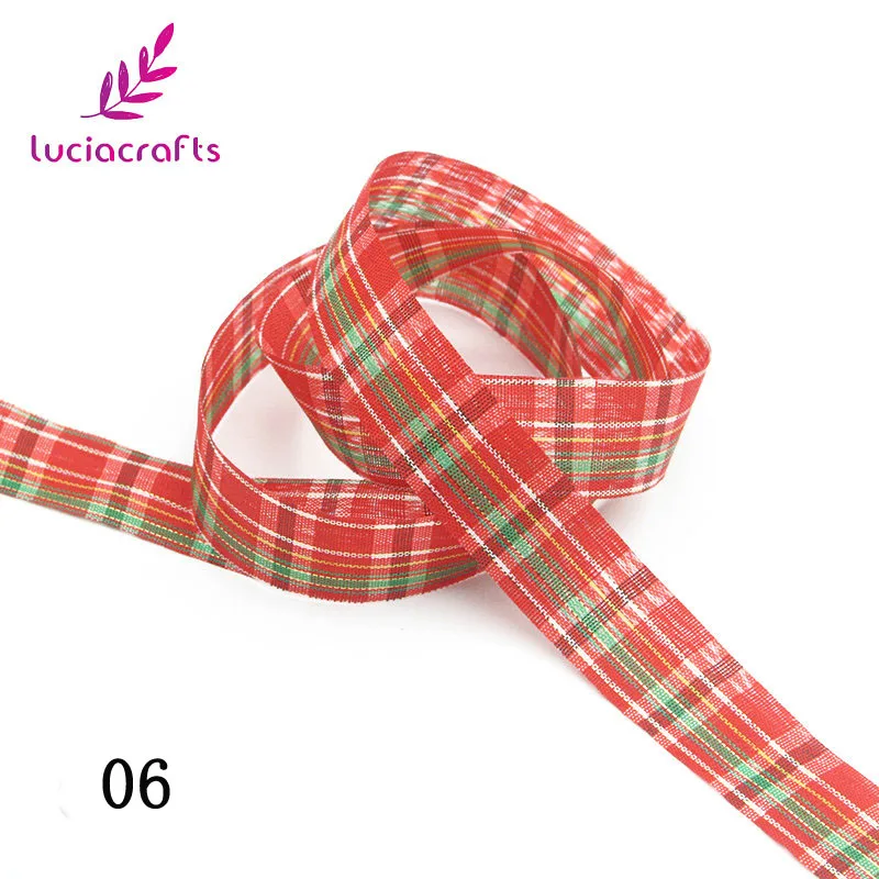 Lucia crafts, 5 ярдов, 25 мм, в клетку, с принтом, корсажные ленты, отделка, банты для волос, рождественский подарок, украшение, ручная работа, P0803 - Цвет: 06