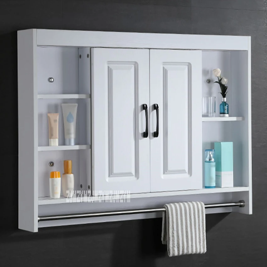 

3066 Solid Wood Storage Hidden Mirror Cabinet Wall Hanging Cabinet Bathroom Locker Cabinet With Stainless Steel Towel Rack