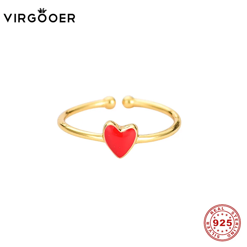 Virgooer 925 серебро Открытое кольцо романтическое красное сердце проложить палец