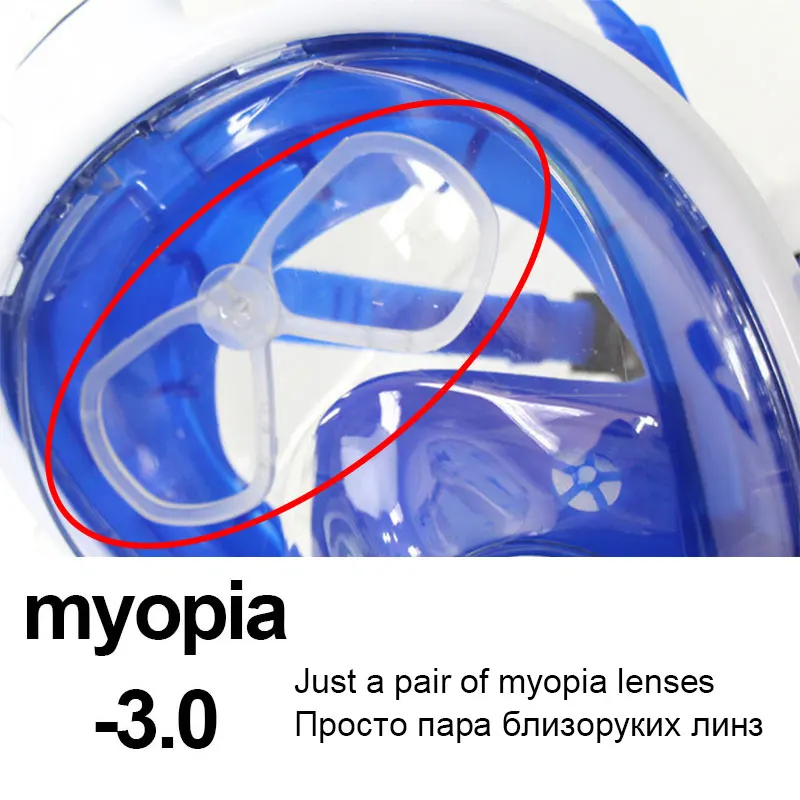 Full Face Snorkeling Masks Panoramic View Anti-fog Anti-Leak Swimming Snorkel Scuba Underwater Diving Mask GoPro Compatible - Цвет: Myopia lens
