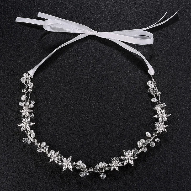 Silver color Crystal Pearl Women Hairband Bridal Tiara Hand wired Headband Wedding Crown Hair Accessories | Украшения и