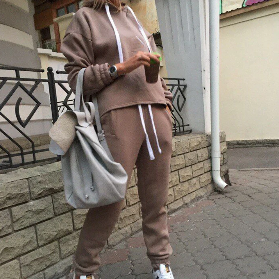 Зимние повседневные брюки костюм толстовка с капюшоном и шнуровкой Спортивный