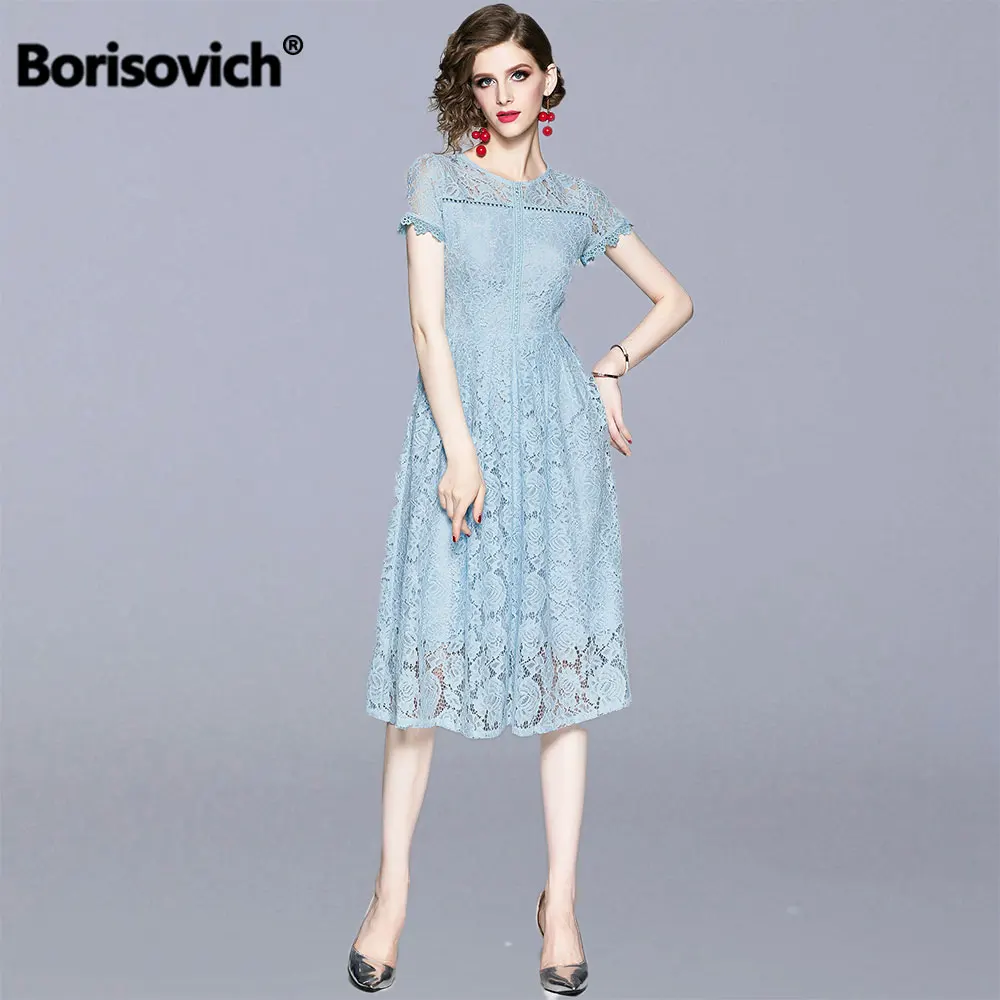 Borisovich женское летнее Повседневное платье Новинка модное платье до колена с вырезами кружевное элегантное ТРАПЕЦИЕВИДНОЕ женское вечернее платье N1377