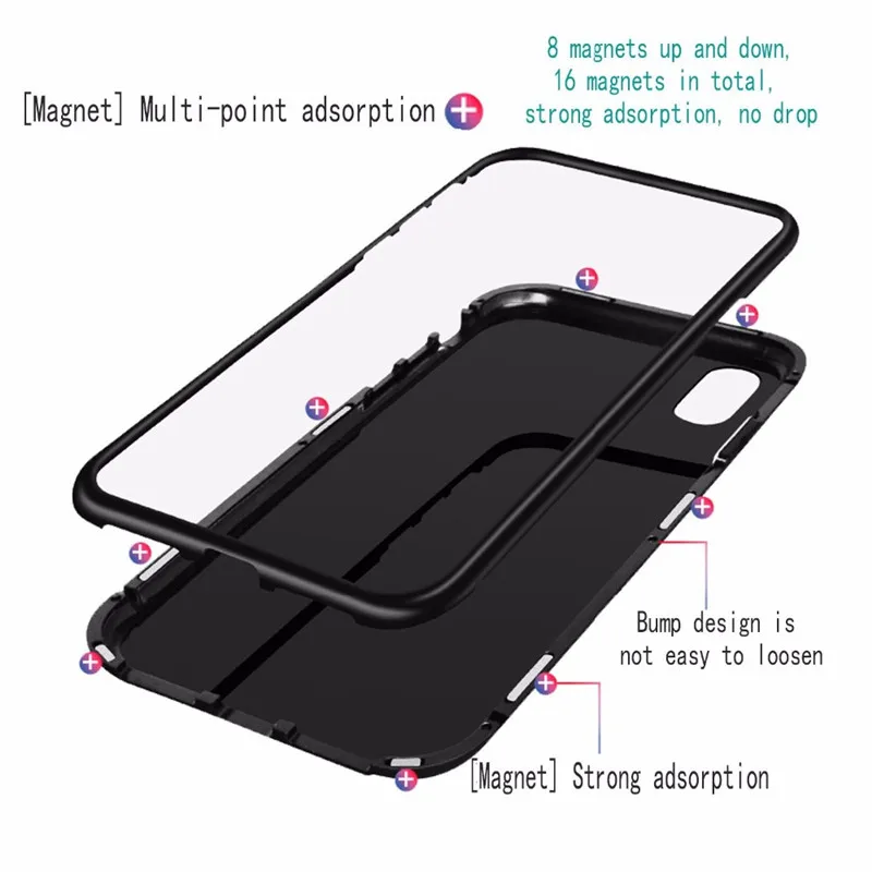 Magneto Phone Case For iphone X 8 7 plus Magnet absorption shell Metal Bumper Anti-Scratch Tempered Glass Back Cover coque |