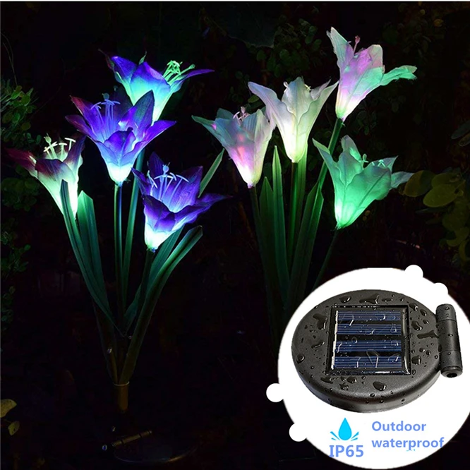 

Romantic Solar Lights with Lily Flower Light Outdoor waterproof IP65 Lamp Colorful LED gradient light source Garden Decoration