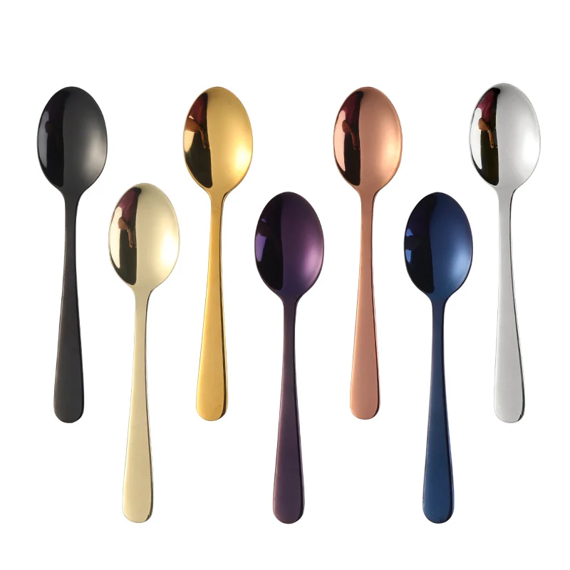 7pcs 7color 7 шт. Золотая чайная ложка хороший зеркальный лак 18/10 нержавеющая сталь маленький серебряный совок для чая вечерние мини комплект кофейных ложек кухонный набор - Цвет: 7pcs 7color