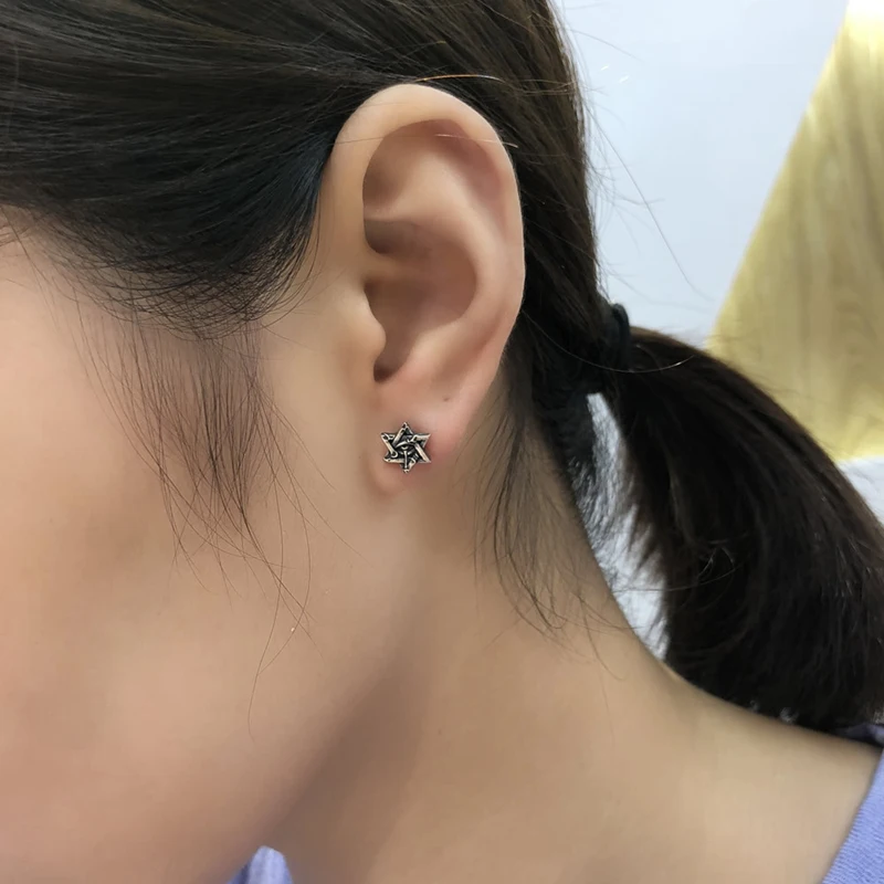 Настоящее Серебро S925 пробы пять звезд Модные Винтажные серьги для женщин и