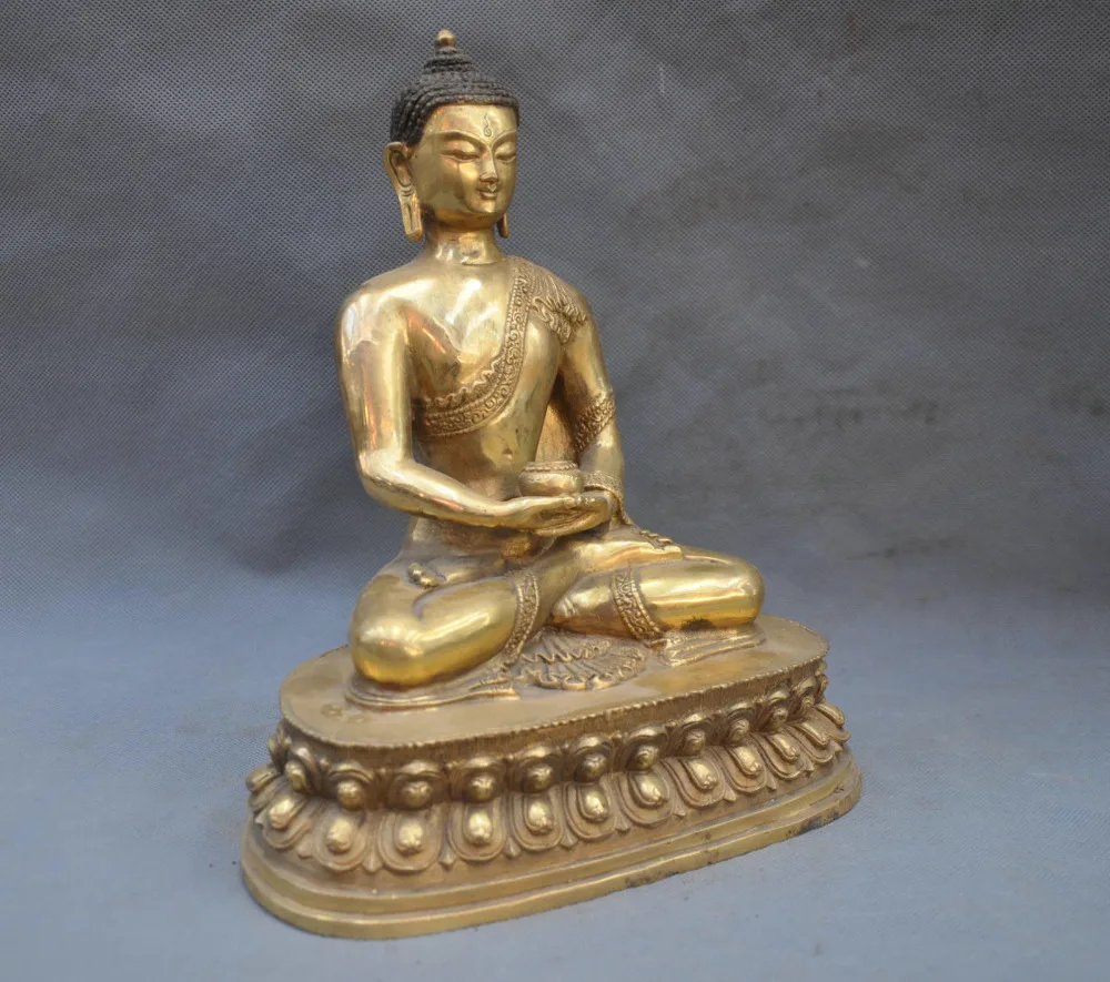 10 ''китайская тибетская позолота буддизм медицина Бронзовая статуэтка Будды