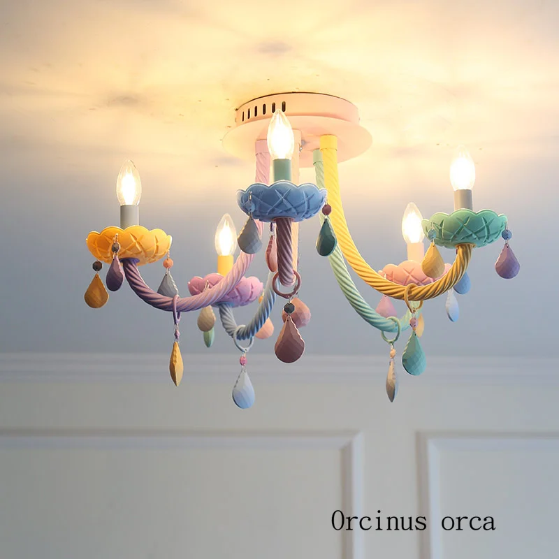 Американский цвет хрустальный потолочный светильник для девочек спальни