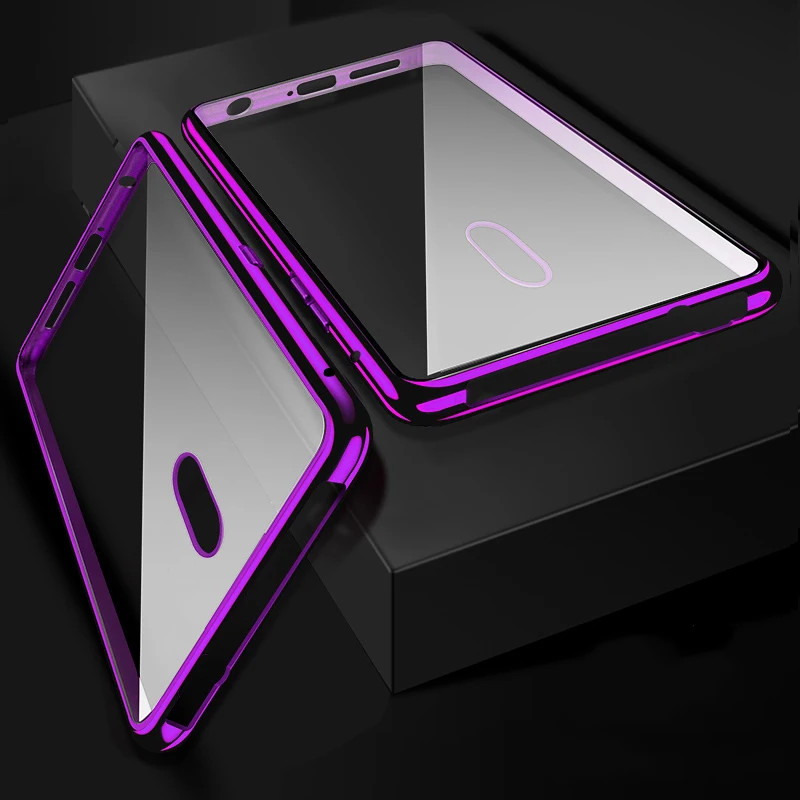 360 full protection screen back tempered glass case for oppo reno luxury aluminum metal magnet bumper case for oppo reno cover free global shipping