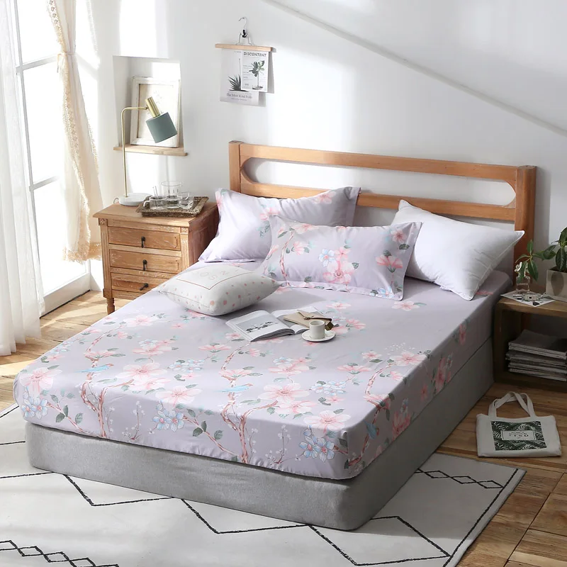 Хлопок простыни с наволочкой фиолетовый принт постельное белье матрас размера