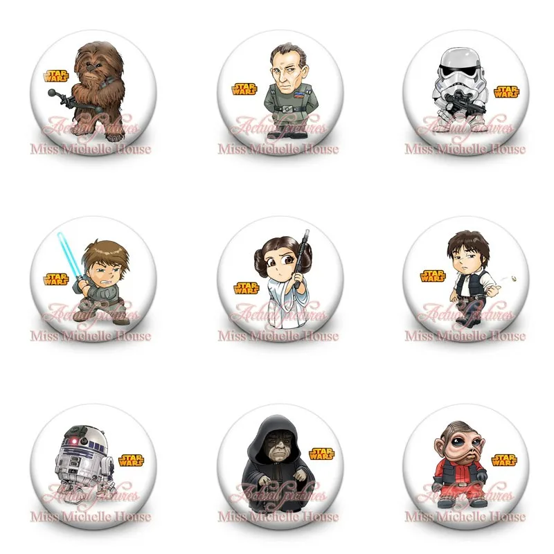 9 шт. звезда войны мультфильм фигура значок Pinback кнопки-значки булавки круглая брошь 30 мм Диаметр одежда/сумка аксессуары вечерние подарки