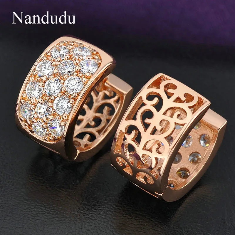 Nandudu, хорошее качество, мини серьги-кольца, розовое золото, GP, прозрачный кристалл, модные женские серьги, подарок E495