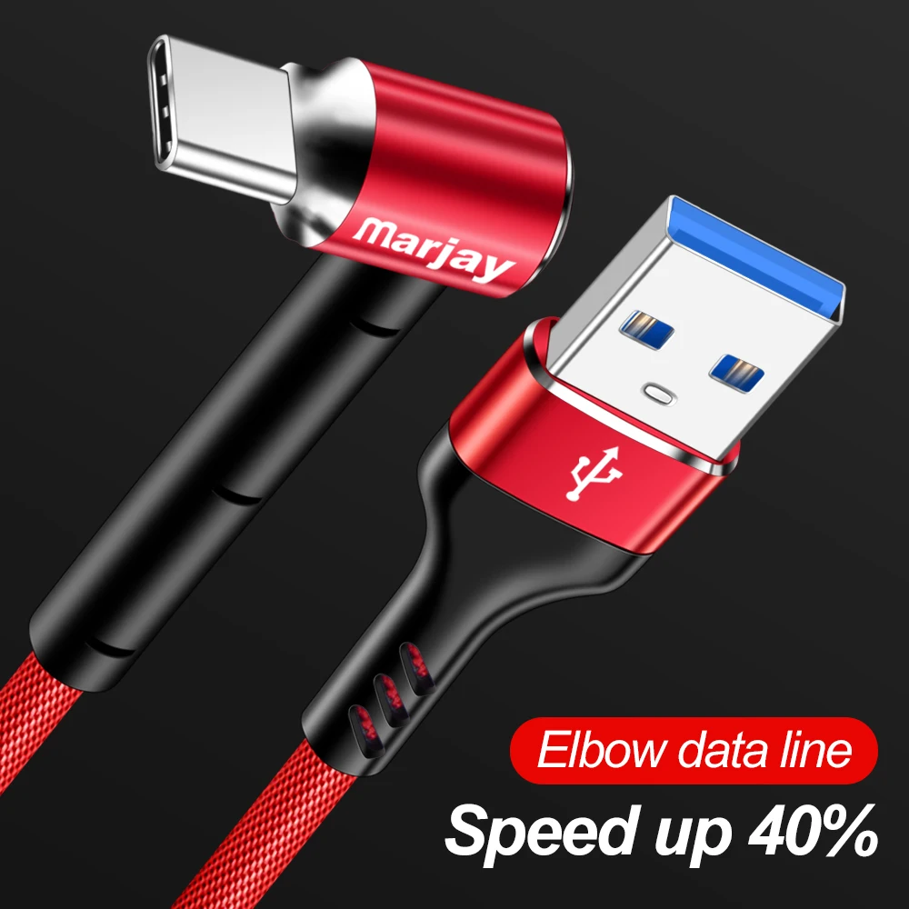 Кабель зарядный Marjay USB Type-C кабель для быстрой зарядки 90 градусов Samsung S9 S10 Xiaomi mi9