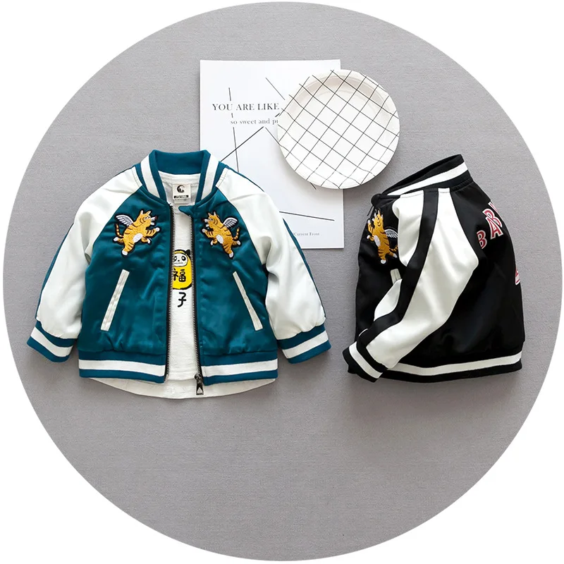 Spring Jacket Children Outerwear Baby Girls Jackets tiger embroidered Kids Coat Warm For Clothes Baseball shirt | Детская одежда и