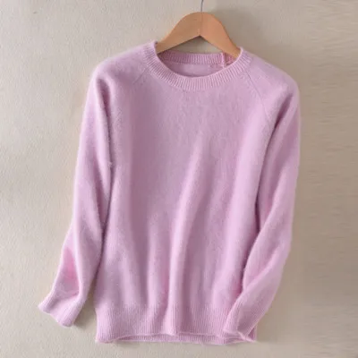 Light purple Кашемировый свитер, женский весенний свитер с круглым вырезом, тонкий пуловер, модный однотонный кашемировый джемпер - Цвет: Light purple
