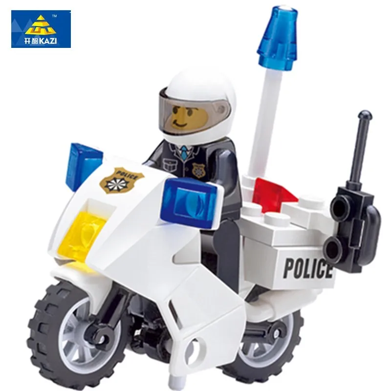 Кази Policecar мотоцикл DIY образования пластиковые Кирпичи Строительные Блоки