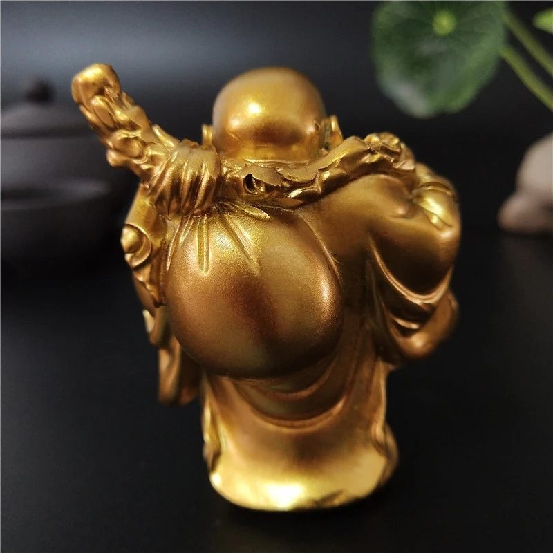 Золотая смеющаяся скульптура Будды Maitreya украшение статуя для сада и дома