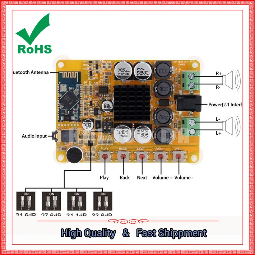 TDA7492 Bluetooth-совместимая Плата усилителя мощности 4 0 2*50 Вт Цифровой усилитель