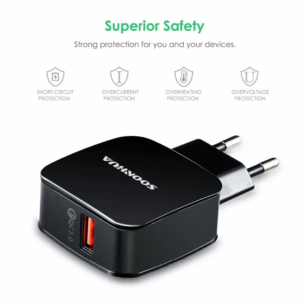 SOONHUA QC3.0 Универсальное зарядное устройство USB для путешествий настенное адаптер