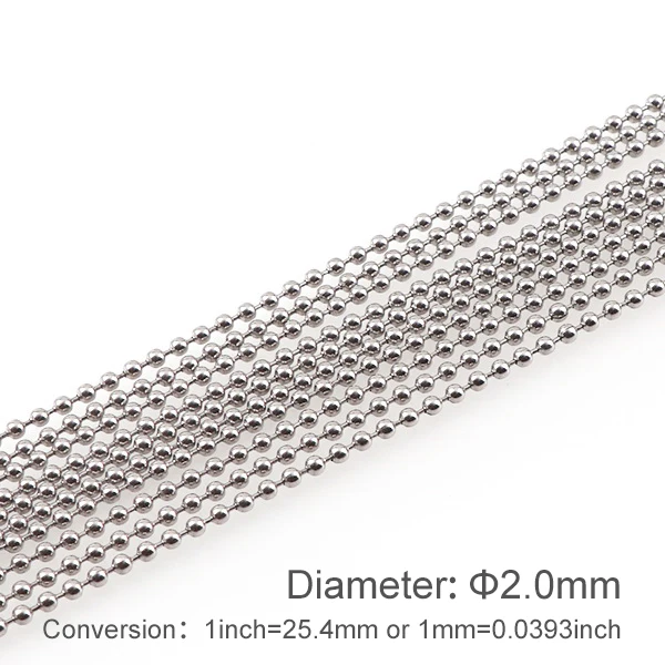 2mm 5 meters 5 метров, 1,5 мм, 2 мм, 2,4 мм, 3 мм, нержавеющая сталь, бисерный шар, цепь, объемные ювелирные изделия, цепочки, сделай сам, брелок, ожерелье, модное ювелирное изделие - Окраска металла: 2mm 5 meters