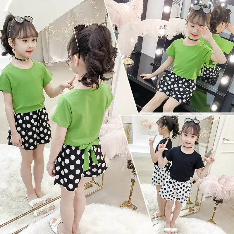 Летний шифоновый винтажный комплект из 2 предметов с принтом в горошек футболка