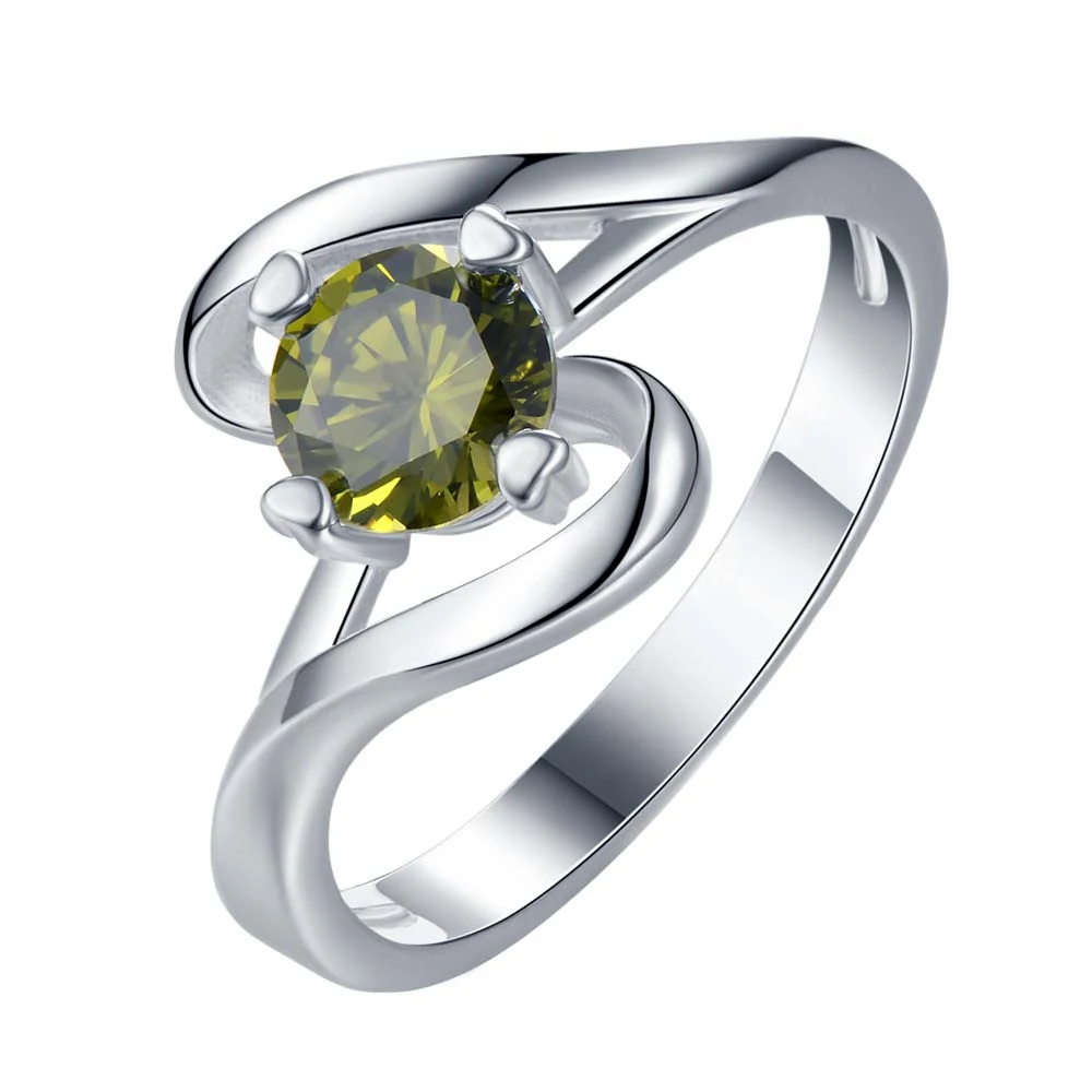 Кольцо с зеленым цирконием посеребренное модное Ювелирное кольцо для женщин и