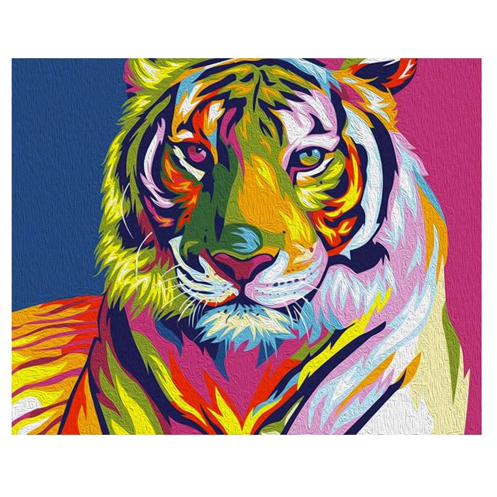 

Digital Diy oil painting by numbers snow tiger wall decor picture on canvas paint coloring number drawing animals