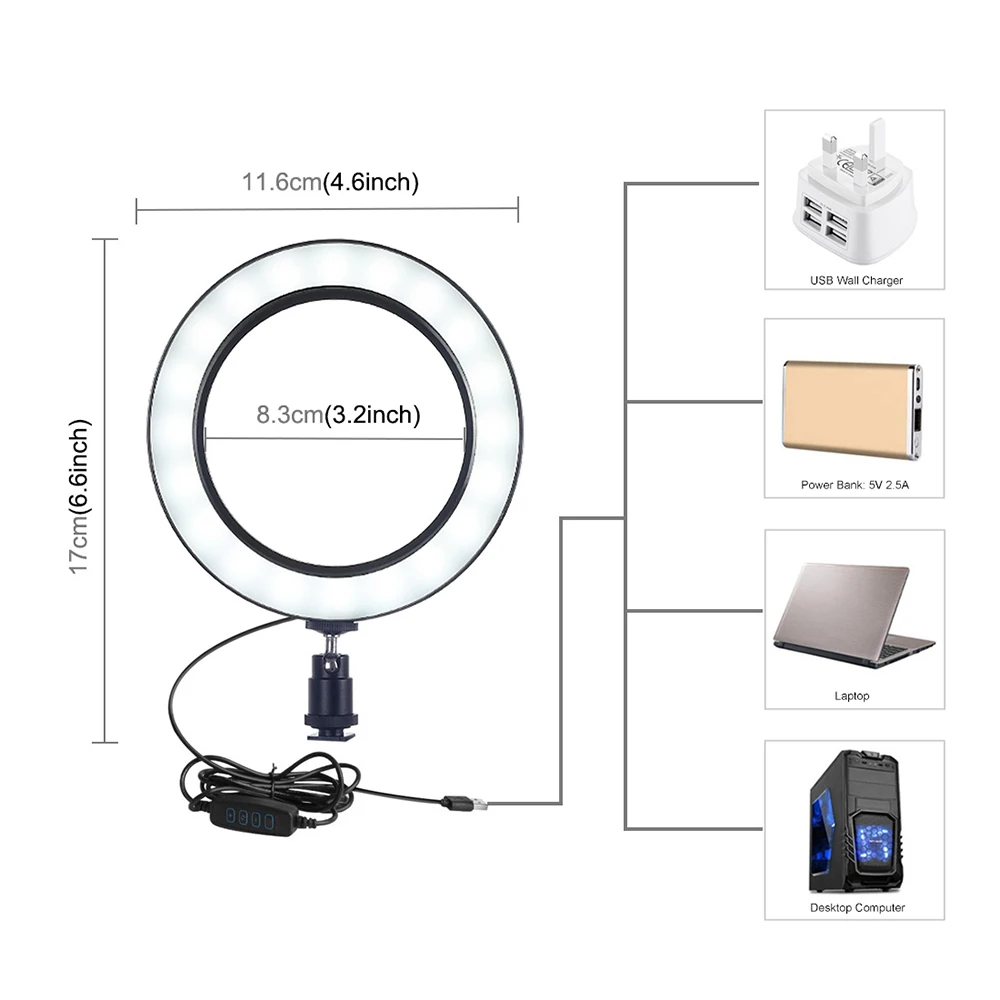 Светодиодный светильник Andoer с регулируемой яркостью и кольцом для селфи