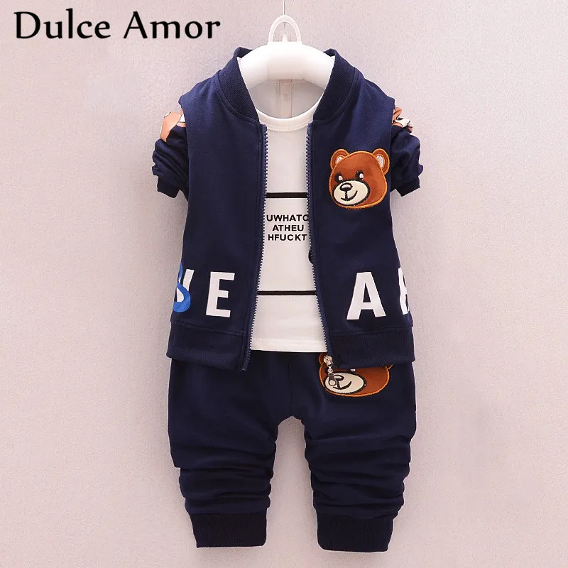 

Dulce Amor Autumn Kids Clothing Baby Boy Girl Clothes Set Children Sports Suits 3PCS/set Embroidery Bear Coat + T-shirt + Pants