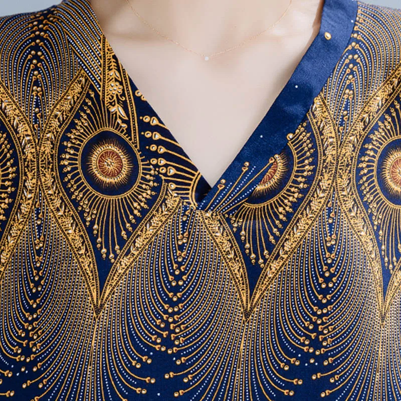 Женское платье-макси с этническим принтом Длинное свободное платье v-образным