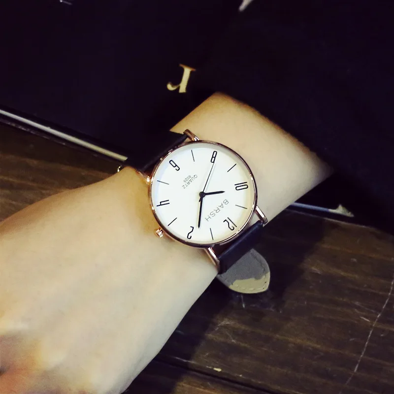 Модные простые женские часы старинные натуральная кожа кварцевые наручные