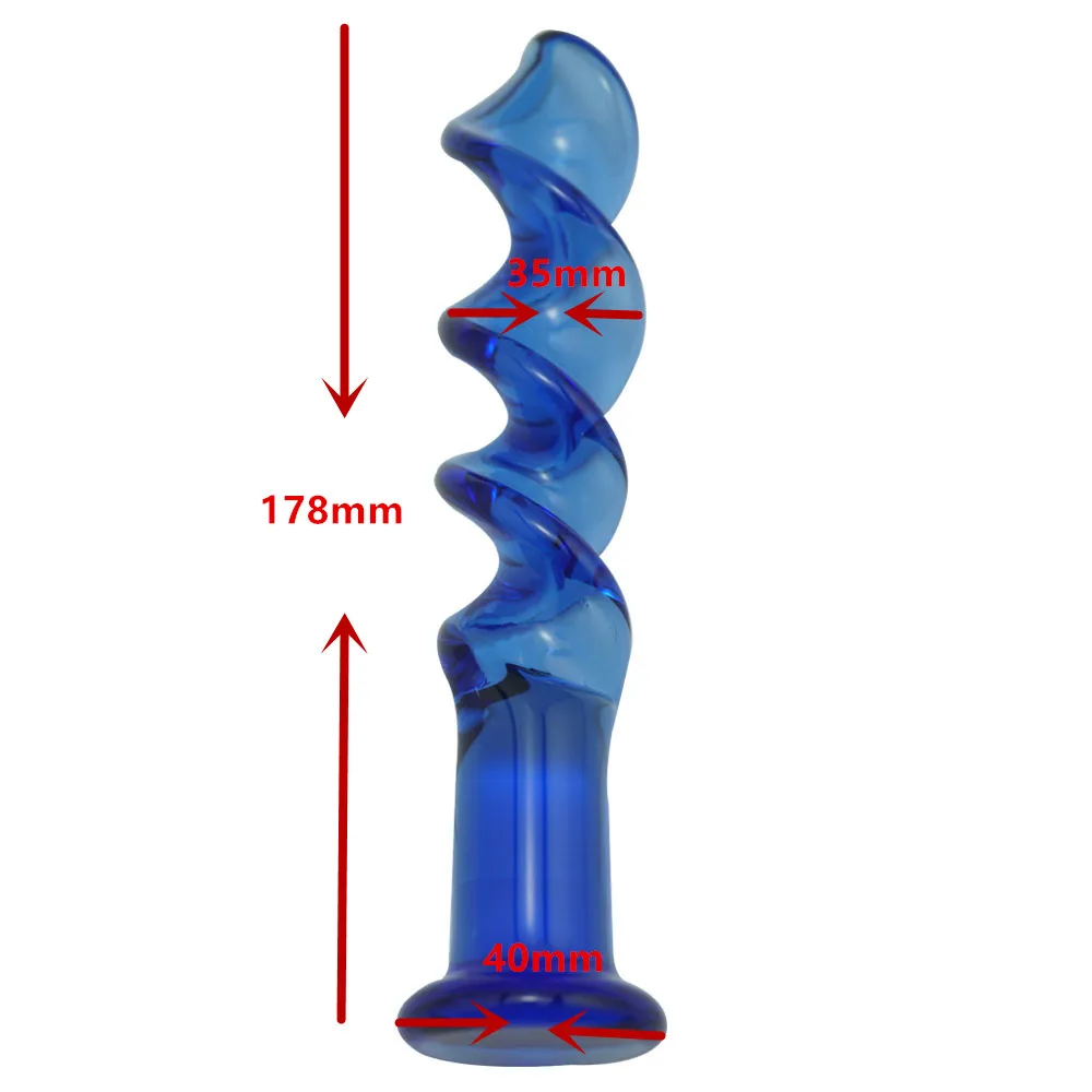New large blue head pyrex crystal wave glass anal butt plug beads dildo masturbation sex toys product for men women | Красота и