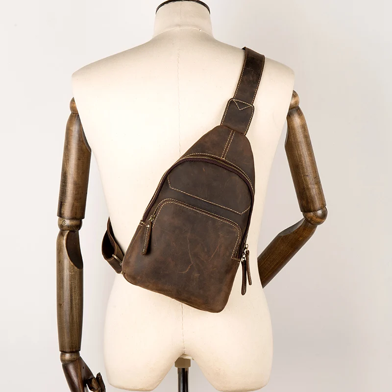 

FOLGANDROS Vintage Crazy Horse Leather Chest Bag Men Handmade Genuine Leather Chest Pack Male Brand Retro Shoulder Crossbody Bag