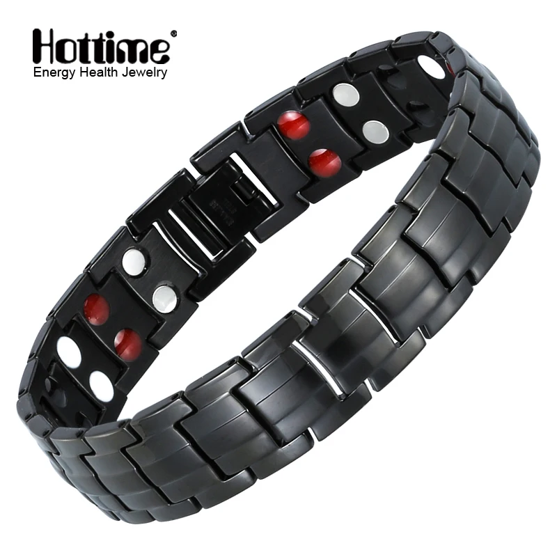 Hottime Double Row Black Gun Plated Men Health Magnetic Bracelet Titanium Steel Bracelets For Man Magnet Energy Armband 10142|bracelets for|magnetic