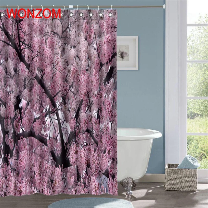 WONZOM Peach Blossom современные водонепроницаемые аксессуары из полиэстера элегантные занавески для душа для ванной комнаты ткань занавеска с крючками