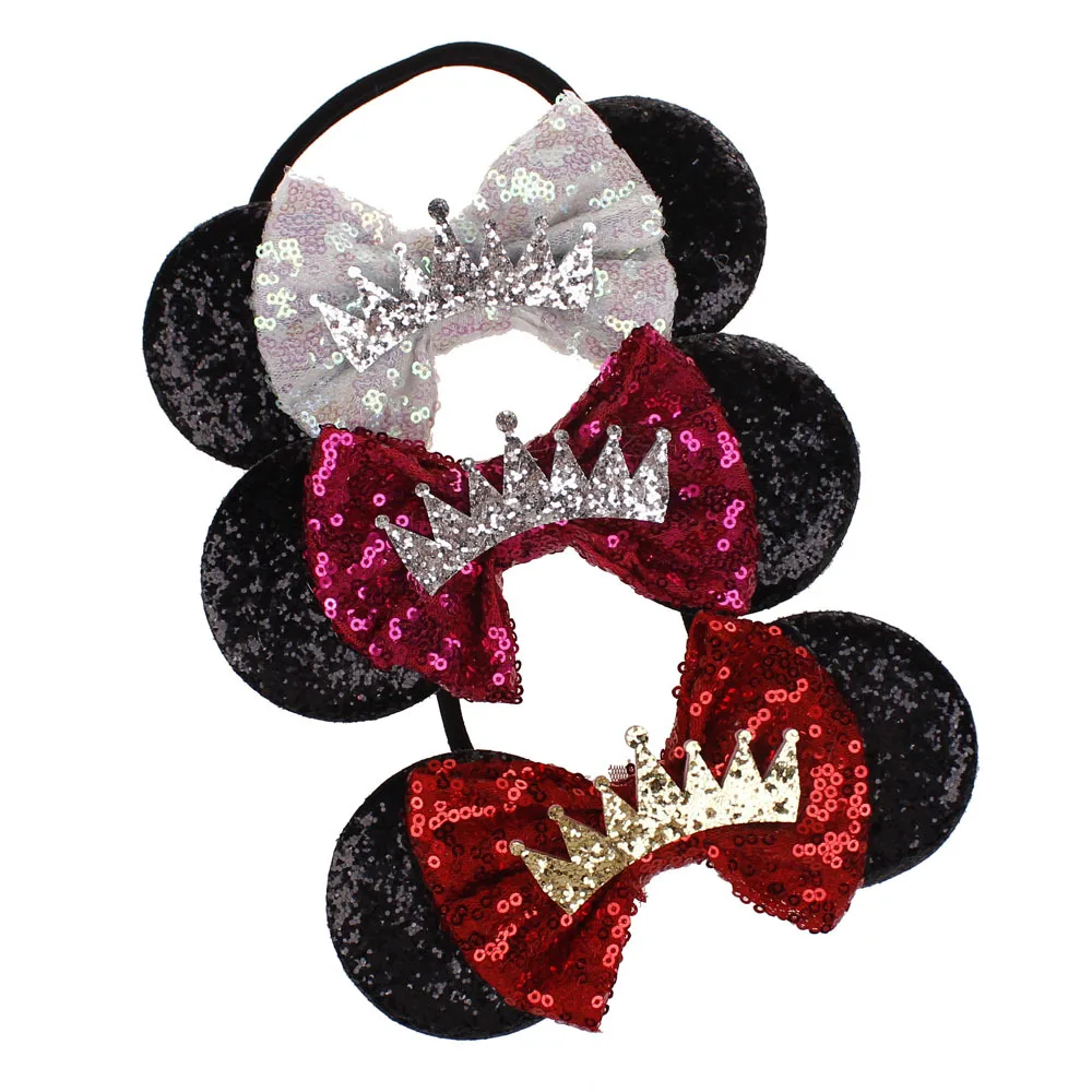 Cute Mouse Ear Headband For Summer 2018 Girls Glitter Sequin Bow Hair Band Kids Birthday Party Padded Crow Ears Accessories | Детская