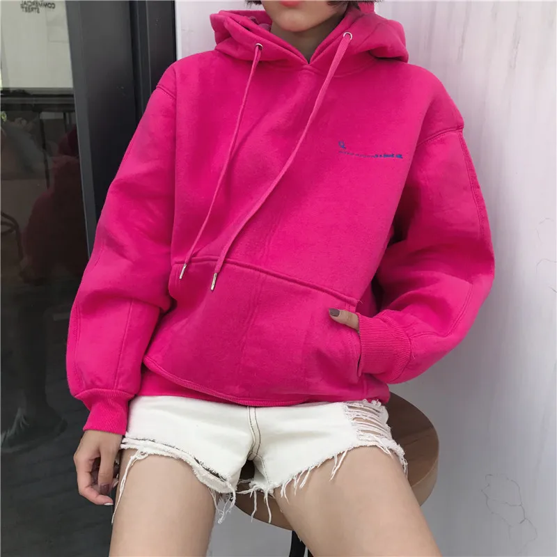 Новые модные женские толстовки Harajuku шикарные женские толстовки с капюшоном однотонные женские топы базовый сплошной цвет Корейский студенческий стиль Женский пуловер