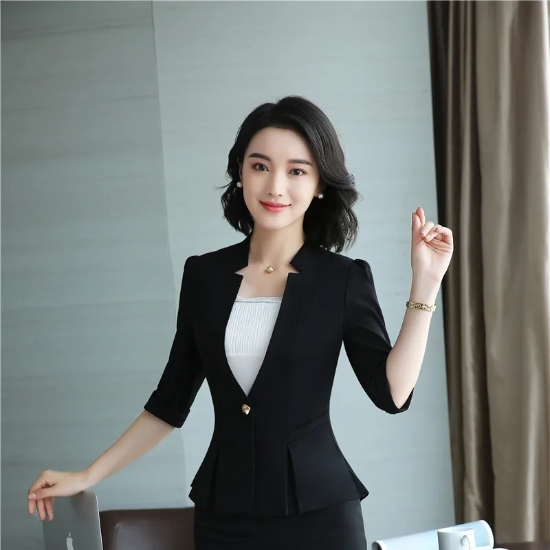 Женский деловой пиджак элегантный синий с коротким рукавом верхняя одежда для