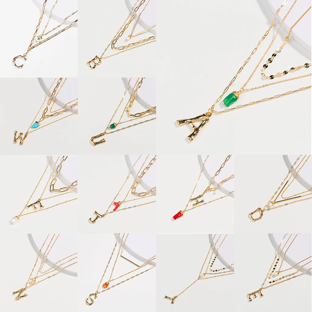 Trendy Multi-layer Irregular Chain Metal Lock Capital Letter Sequins Necklace For Women Three-layer Gold Pendants Jewelry | Украшения и