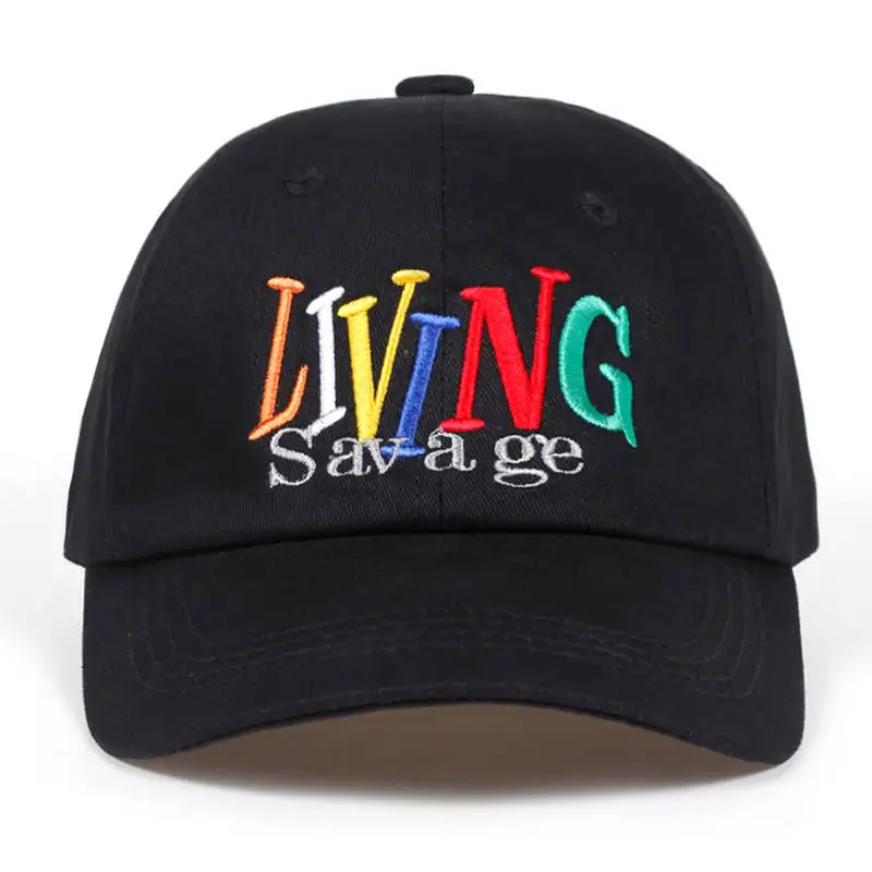 Черный Новинка, брендовая бейсболка с надписью «Live savage», хлопковая бейсболка для мужчин и женщин, регулируемая хип-хоп шляпа папы костяная Кепка Garros - Цвет: Черный