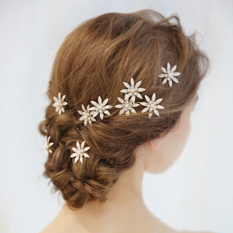 Модная заколка в форме буквы U с жемчужиной и цветами, свадебная головная укладка, аксессуары для волос невесты, булавка.