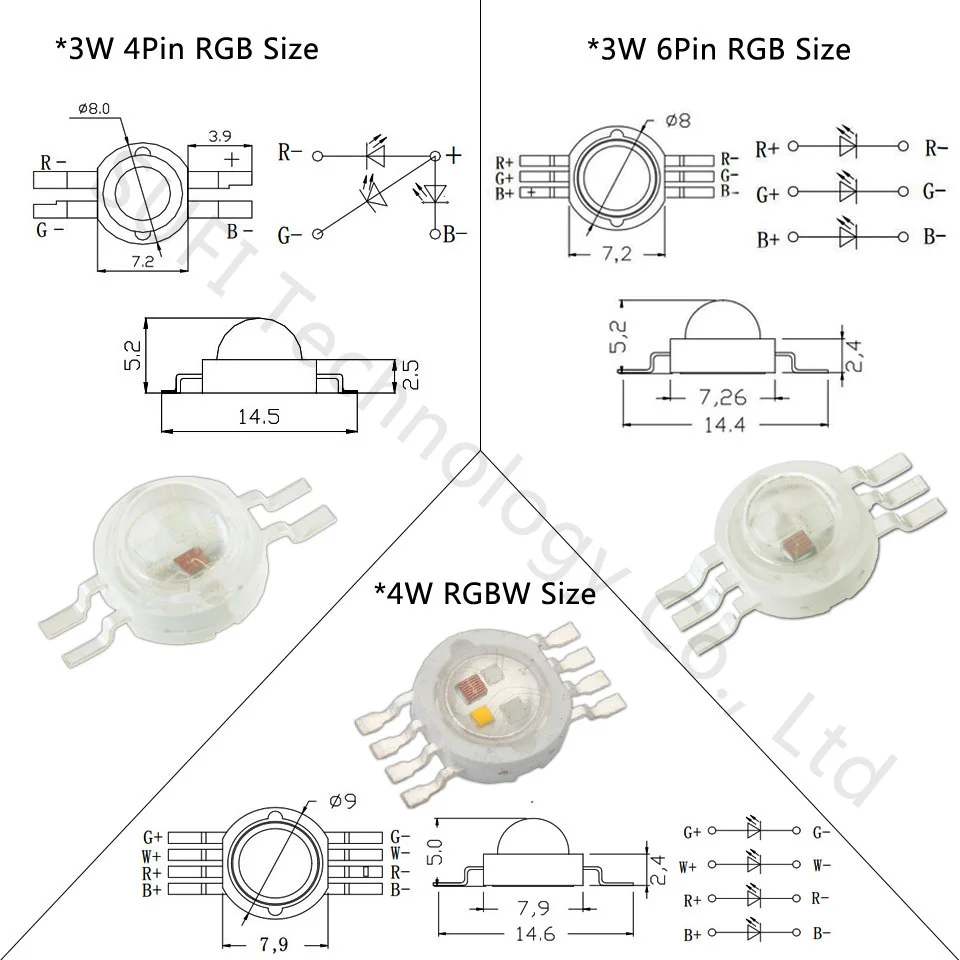 Высокомощный светодиодный чип 6Pin 3 Вт RGB 8pin 4 Вт RGBW красный зеленый синий белый COB светильник и DIY светодиодный прожектор светильник Точечный светильник сценический светильник