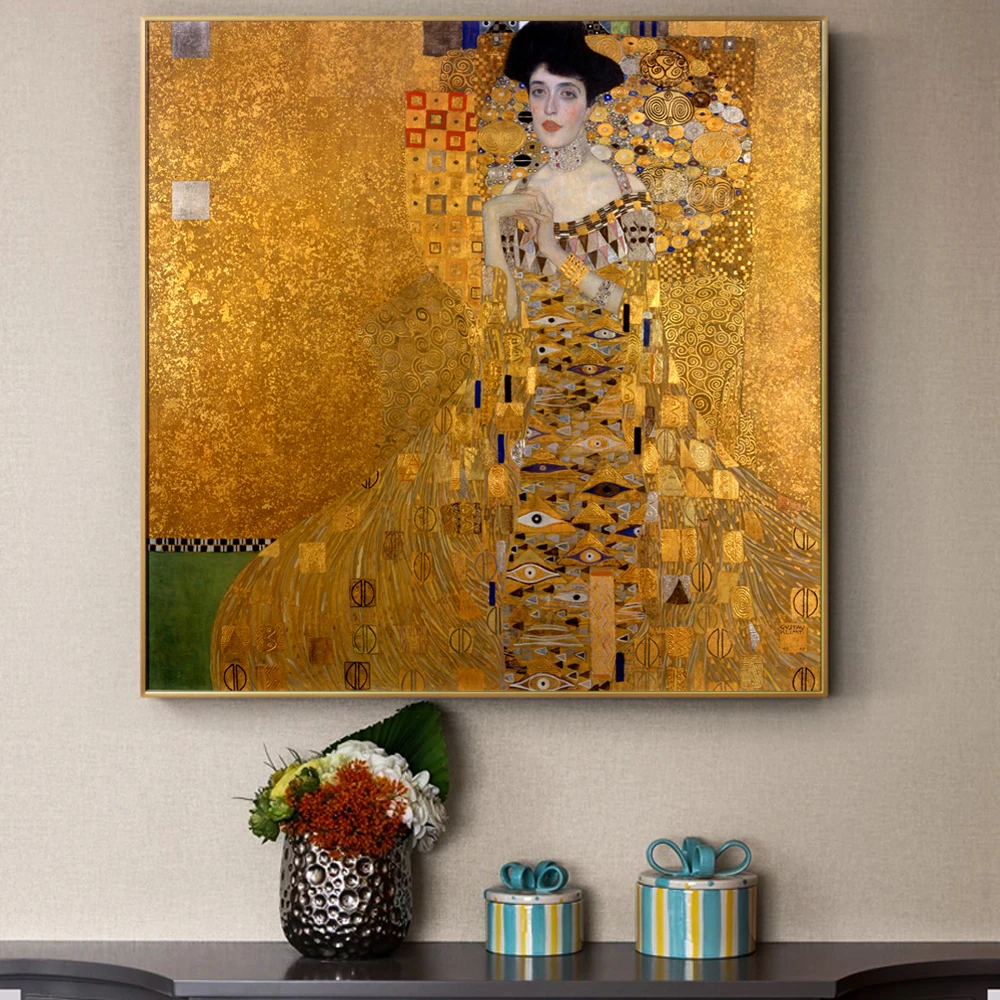 

Gustav Klimt Kiss Paintings Reproduction Portrait Of Adele Bloch Golden Classical Wall Art Canvas Prints For Living Room Decor