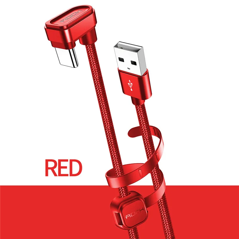 Игровой кабель ROCK usb type-C для samsung Galaxy S10 S8 S9 Plus, 1 м, 2 м, u-образный кабель type-C для зарядки, USB C, шнур для передачи данных для huawei, Xiaomi - Цвет: Red